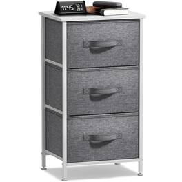 Sorbus - Nightstand with 3 Drawers - Steel Frame, Wood Top &Fabric Bins -Home, Bedroom, Office & College Dorm, Bedside - White