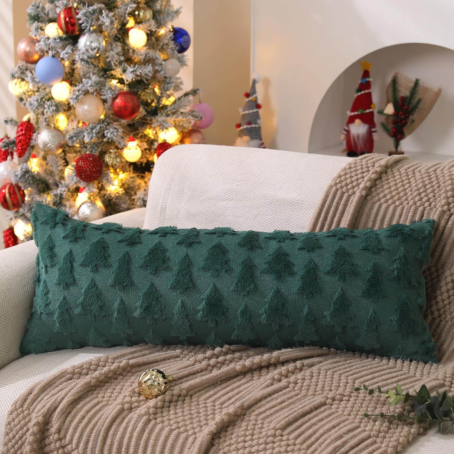 Stylel Star - DFXSZ Christmas Tree Pillow Covers 18x18 inch Set of 2 Christmas Decoration Beige Soft Plush Faux Fur Jacquard Throw - Green