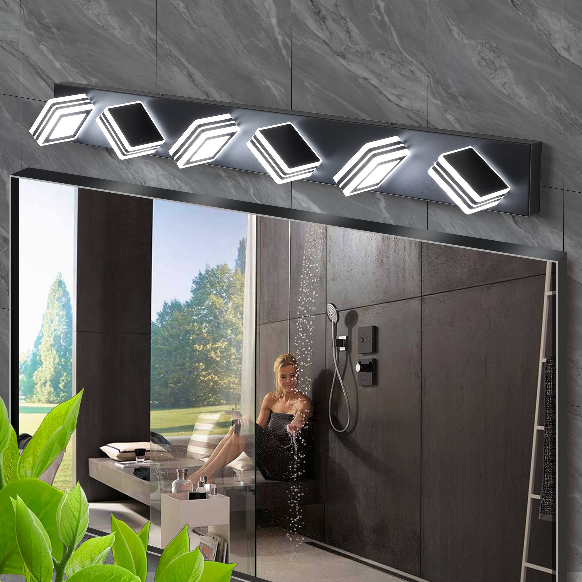 Left. APRILSOUL - 40 Inch Modern 6-Light LED Vanity Light Iron and Acrylic Dimmable and Energy-Efficient Ideal for Mirror Lighting.