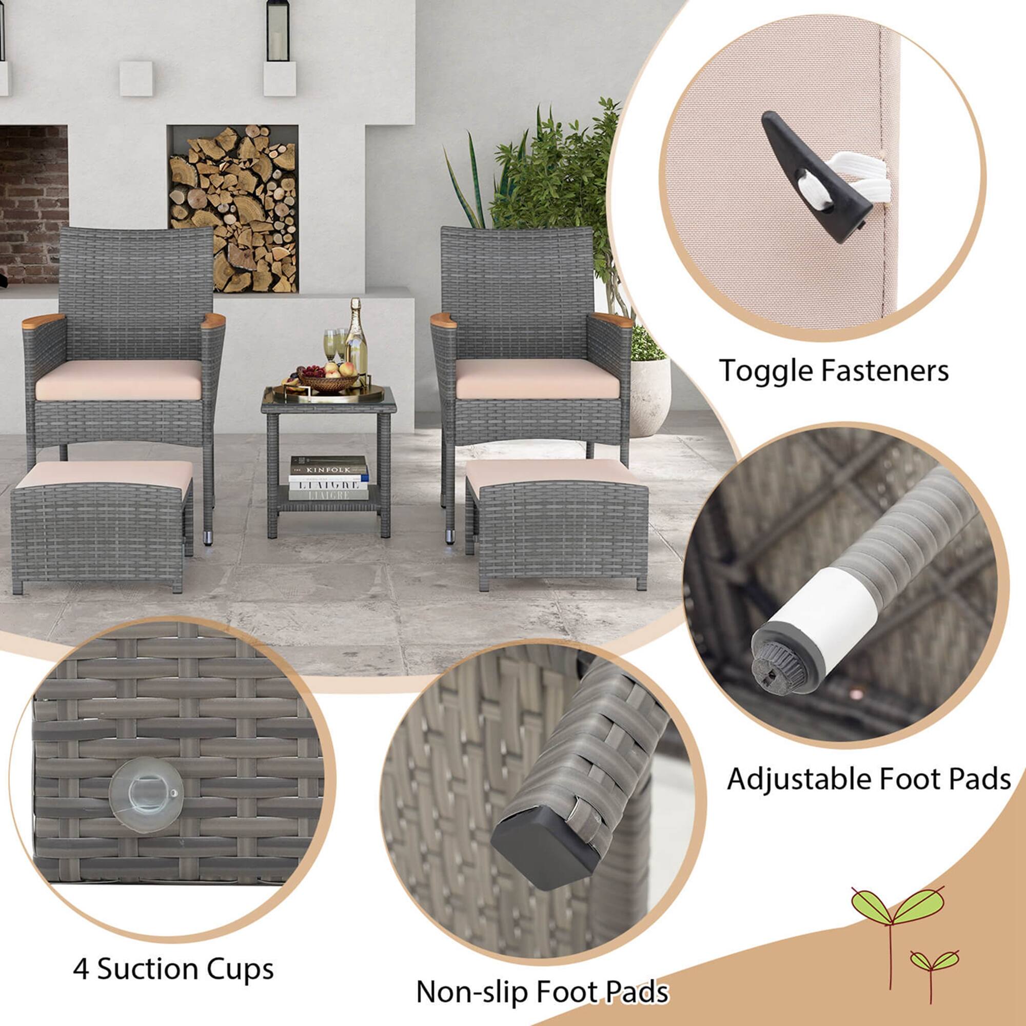 Toggle Fasteners: 4 Suction Cups, Non-slip Foot Pads, Adjustable Foot Pads