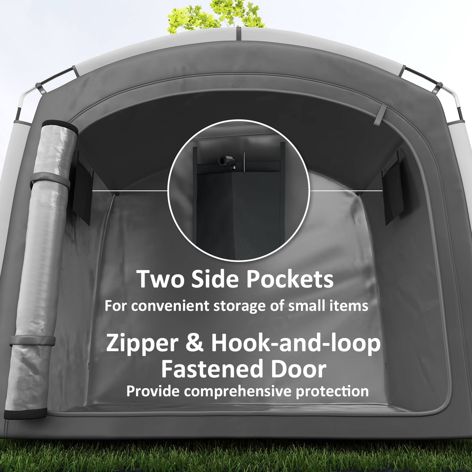 Two Side Pockets
For convenient storage of small items
Zipper & Hook-and-loop Fastened Door
Provide comprehensive protection
