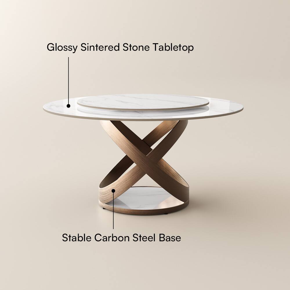Glossy Sintered Stone Tabletop  
Stable Carbon Steel Base