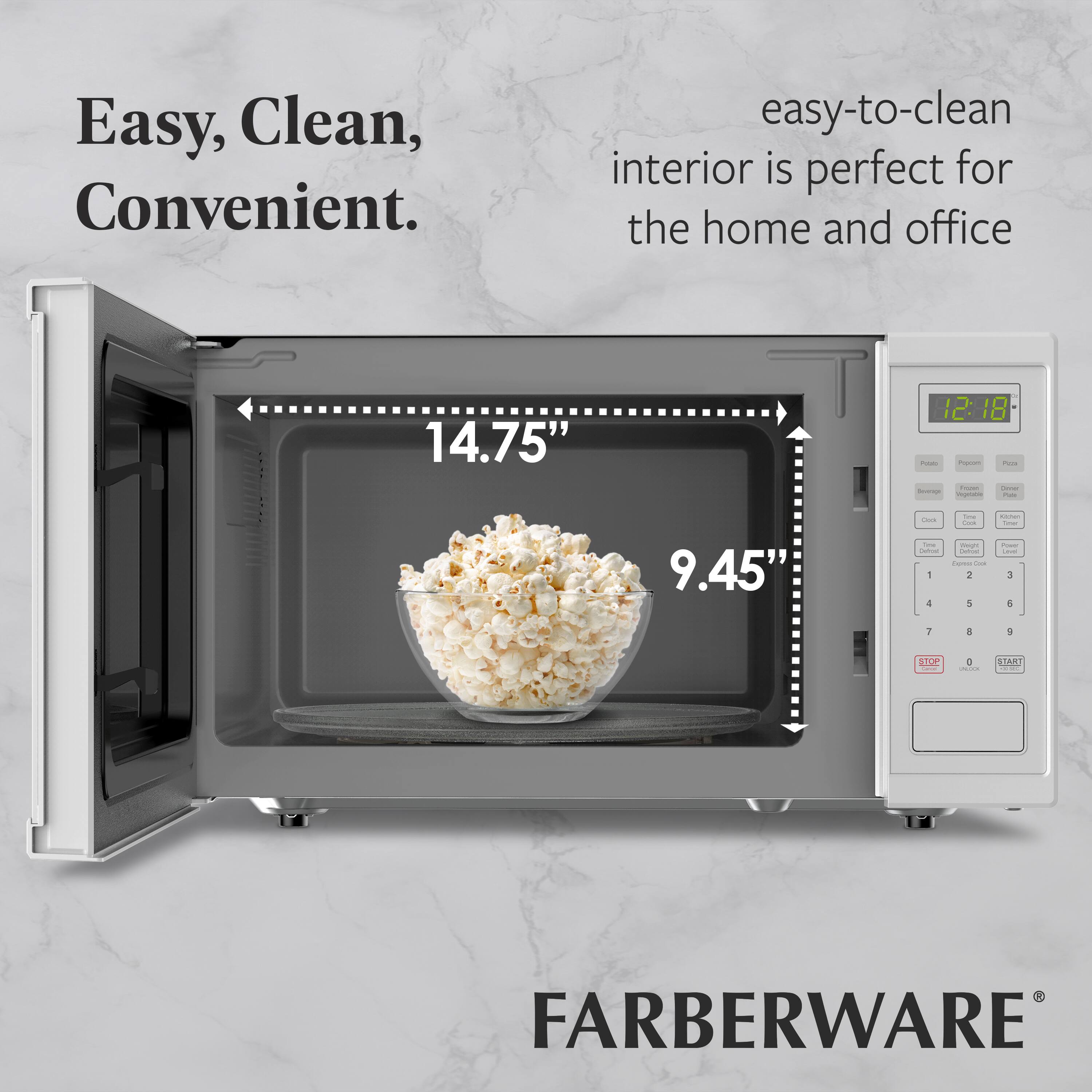 Easy, Clean, Convenient.  
Easy-to-clean interior is perfect for the home and office.  
14.75"  
9.45"  
FARBERWARE