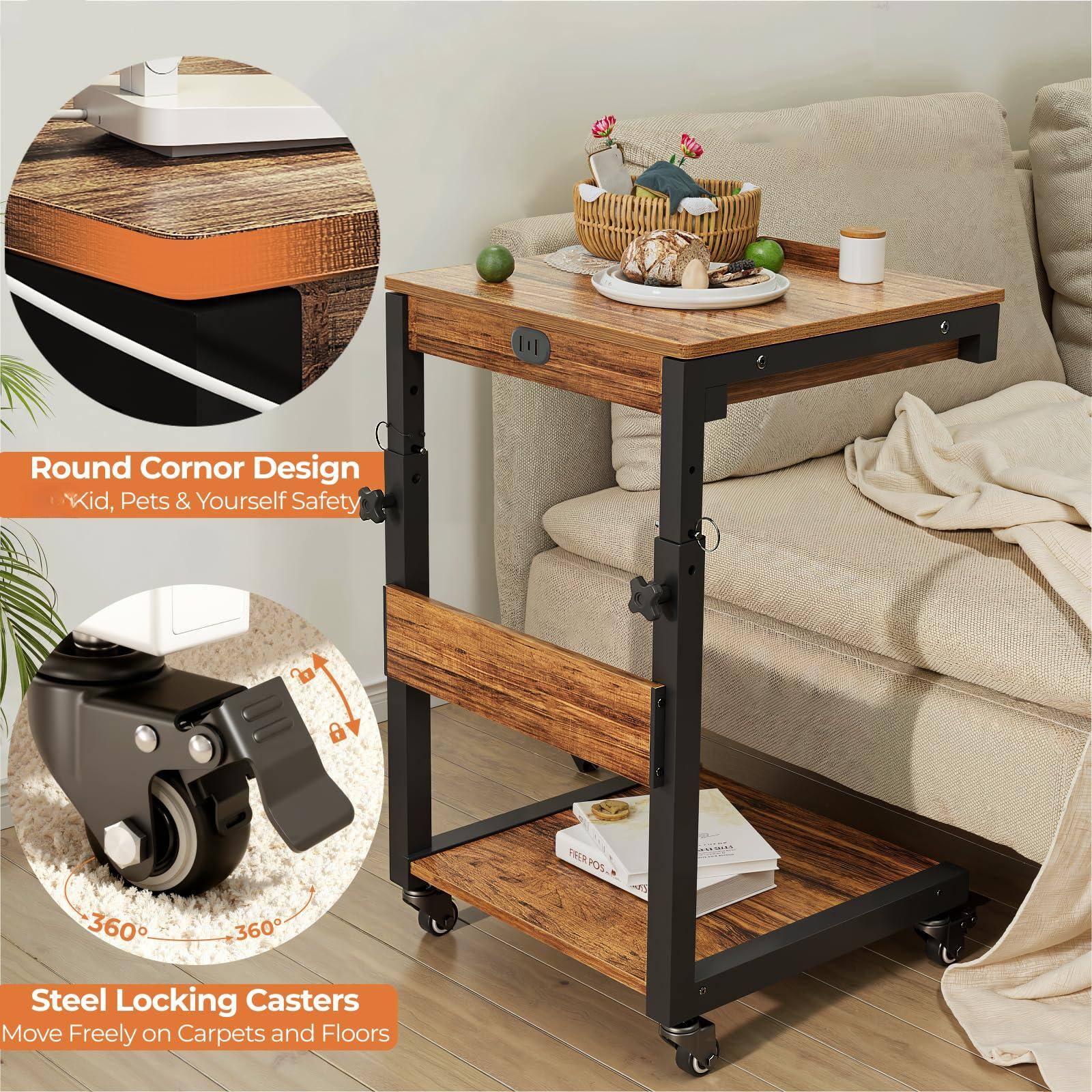 Round Corner Design  
Kid, Pets & Yourself Safety  

Steel Locking Casters  
Move Freely on Carpets and Floors