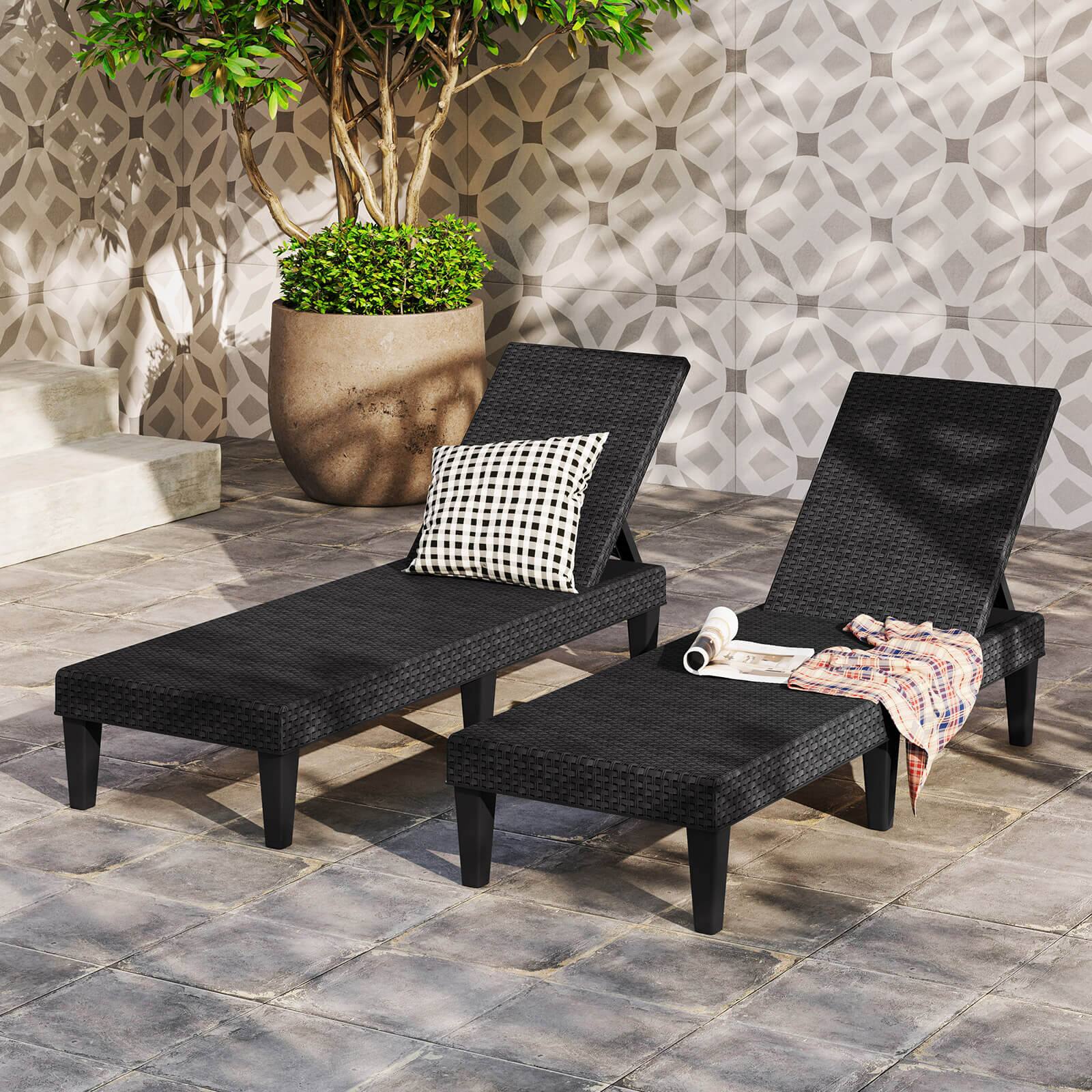 Alt View 1. Costway - Costway 1 PCS Outdoor Chaise Lounger Chair 3-Position Reclining Chair with Waterproof Rattan - Black.