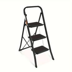 Front. Brick Attic - 3 Step Ladder, Folding Step Stool withExtra Wide Anti-Slip Pedal,Sturdy Portable Ladder, 330lbs Capacity for Household - Black.