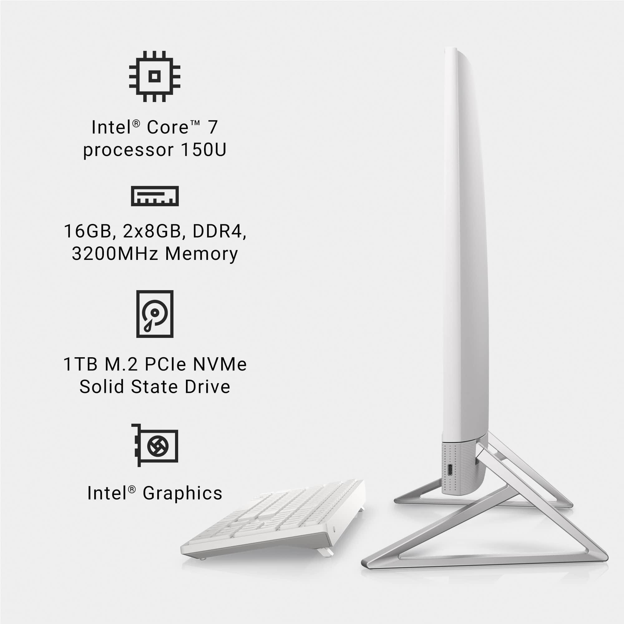 Intel Core™ 7 processor 150U, 16GB, 2x8GB, DDR4, 3200MHz Memory, 1TB M.2 PCIe NVMe Solid State Drive, Intel® Graphics