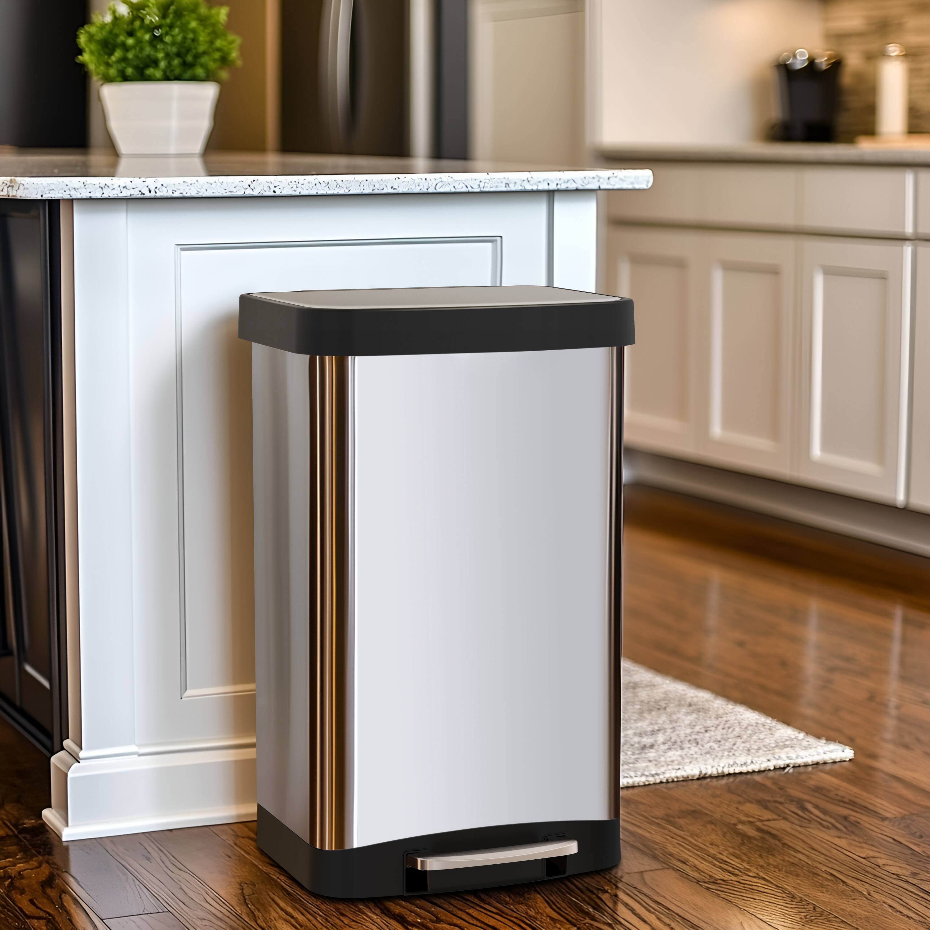 Alt View 7. Innovaze - 14.5 Gal./55 Liter Rectangular Step-On Stainless Steel Trash Can for Kitchen - Sliver.