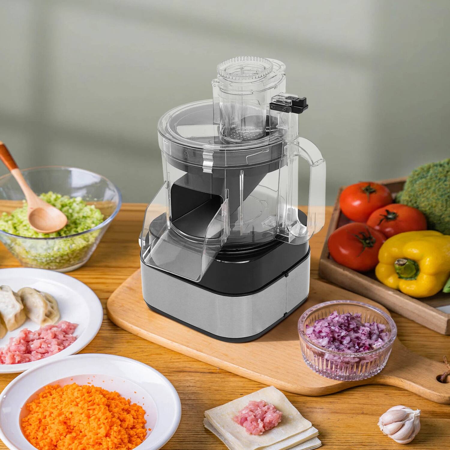 Left. Stock Preferred - Commercial Electric Vegetable Cutter Food Processor with 4 Interchangeable Discs - Black.