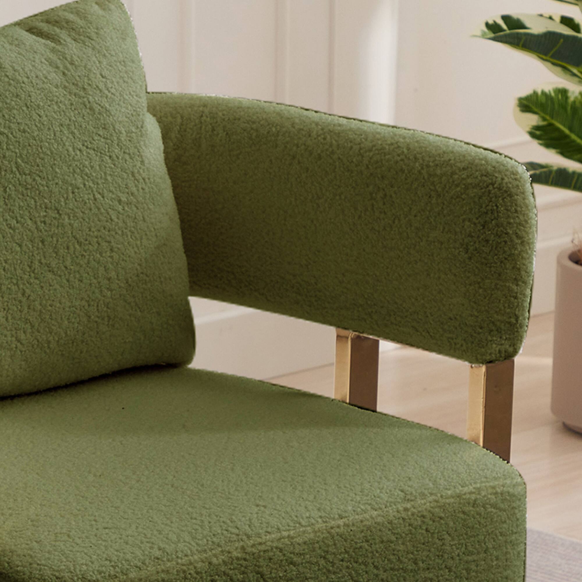 Back. GOODSILO - Modern Decorative Chair Set with Gold Metal Legs and Plush Upholstery for Living Room and Office - Green.