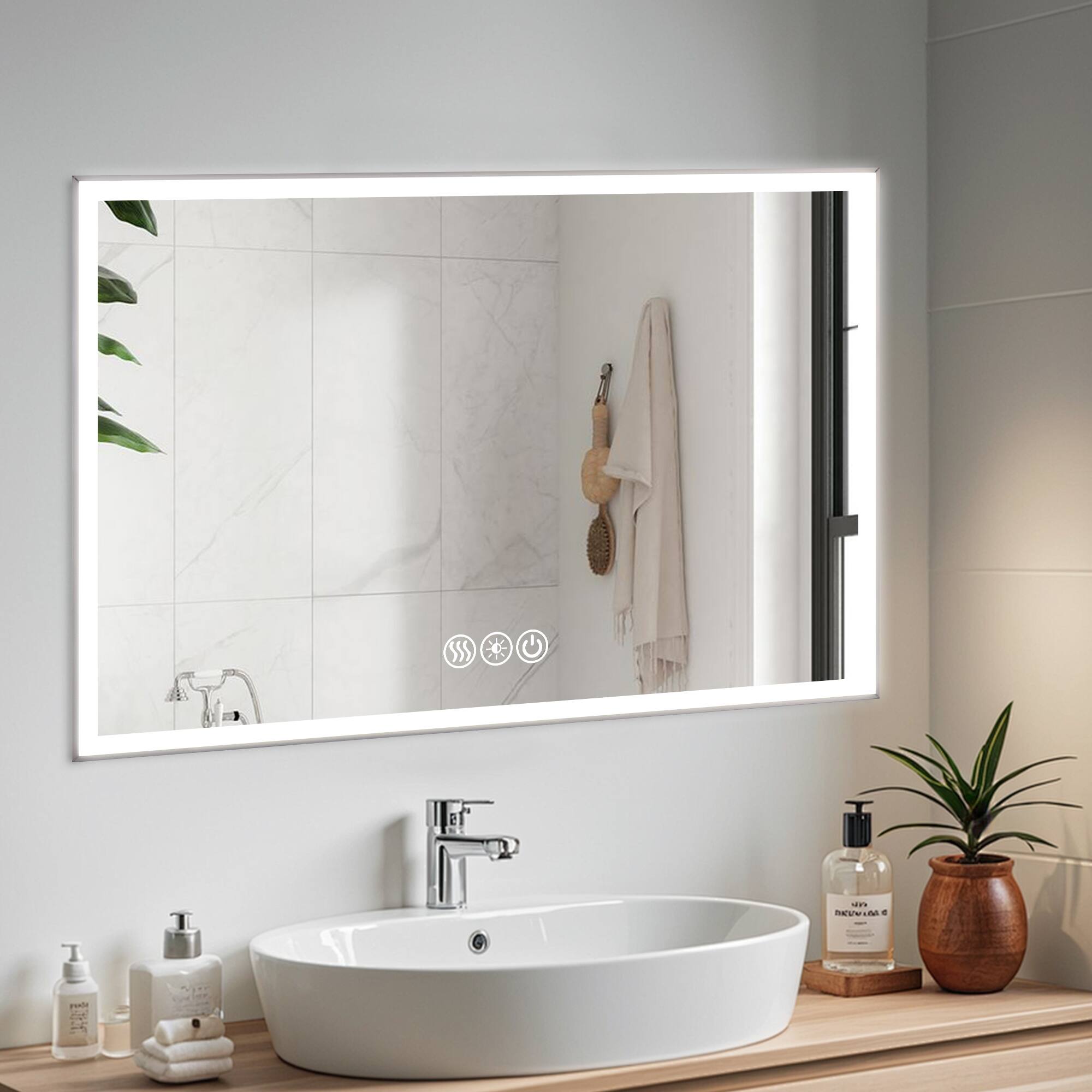 Alt View 1. Boyel Living - 48 by 32 Inch LED Bathroom Mirror with Brushed Aluminum Frame Copper Free Silver Glass.