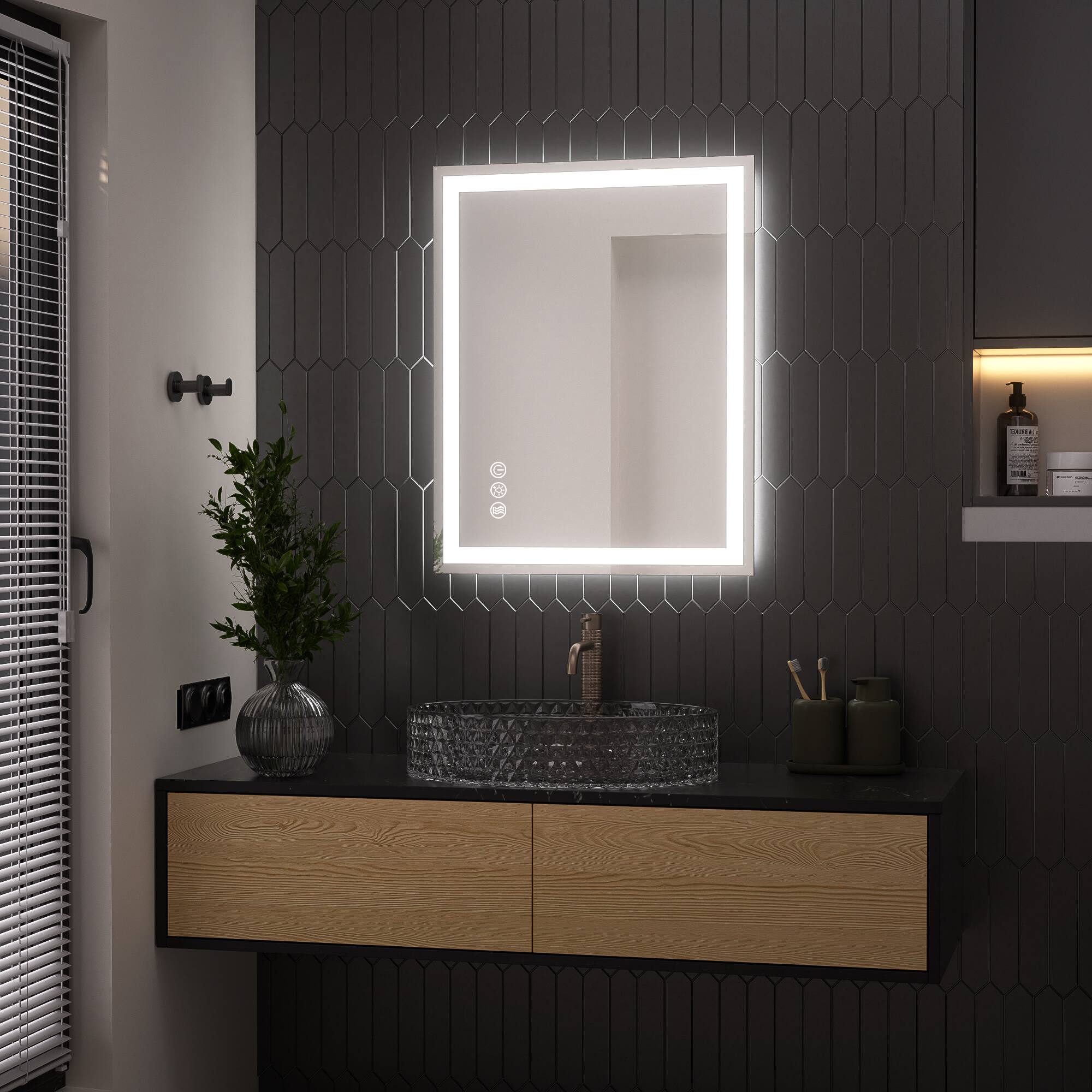 Alt View 3. APRILSOUL - 24 in. W x 30 in. H Rectangular Frameless LED Wall Bathroom Vanity Mirror Tempered Glass - silver.