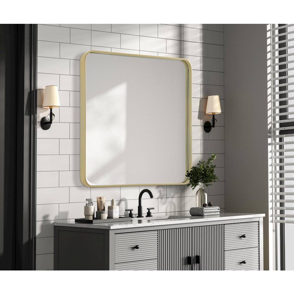 Alt View 2. Elegant Decor - Contour Metal Square Mirror 30x30 in Brass - Brass.
