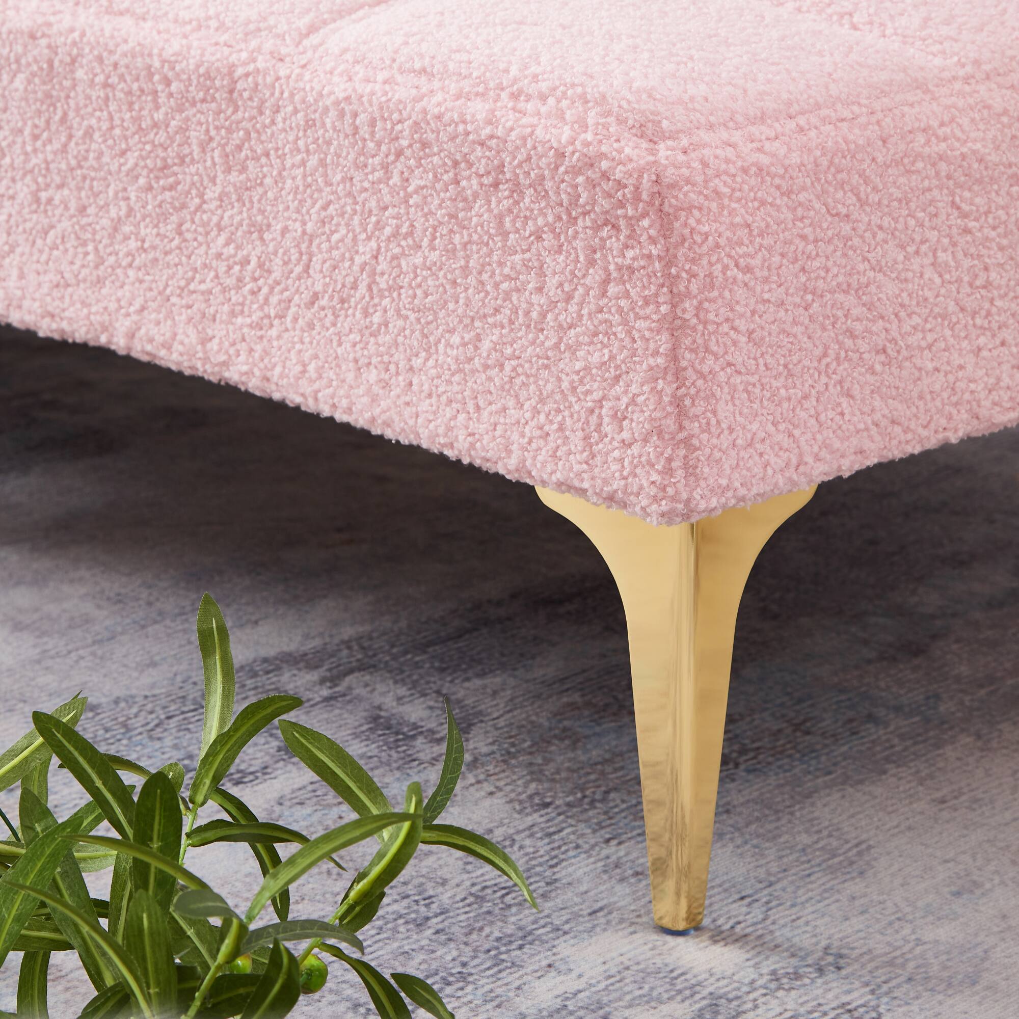 Alt View 2. GOODSILO - Convertible Sofa Bed Futon with Golden Metal Legs and Soft Fabric in Light Color - Pink Teddy.