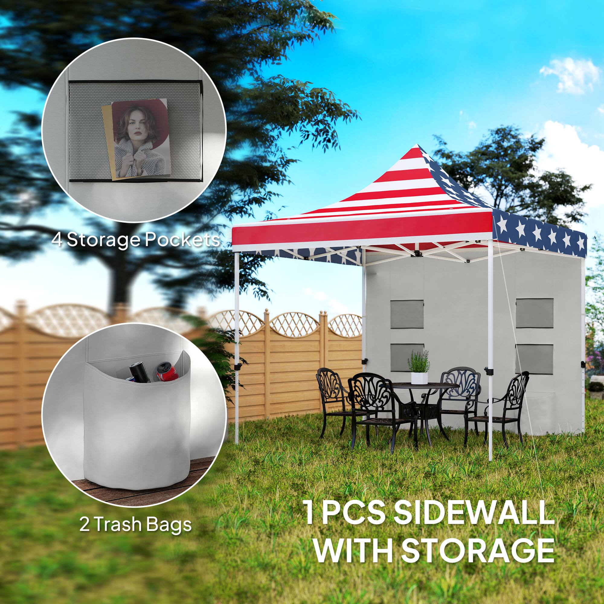 4 Storage Pockets, 2 Trash Bags, 1 PCS SIDEWALL WITH STORAGE