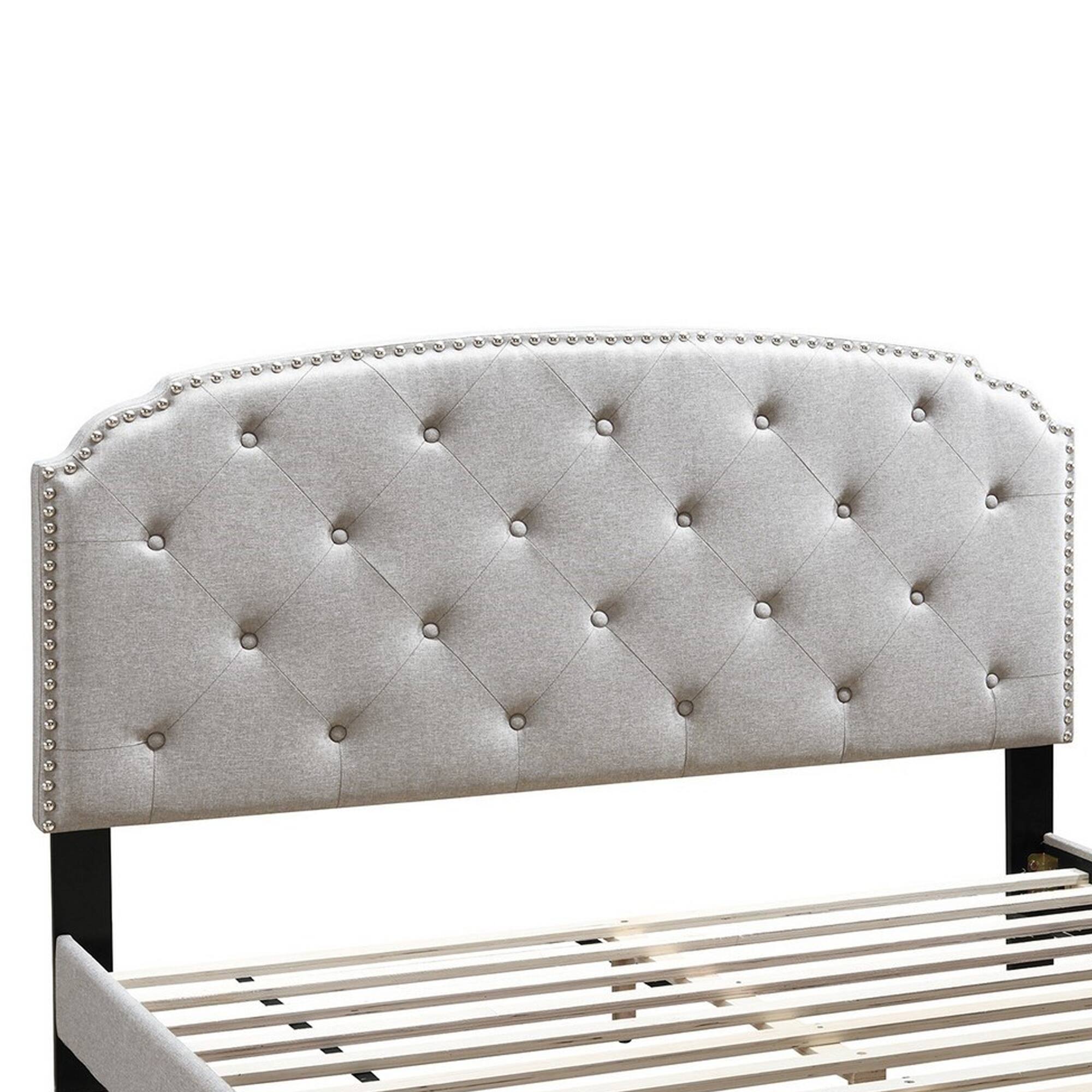 Alt View 1. Manhattan Lane - Twin Bed with Button Tufted Scalloped Headboard - Gray.