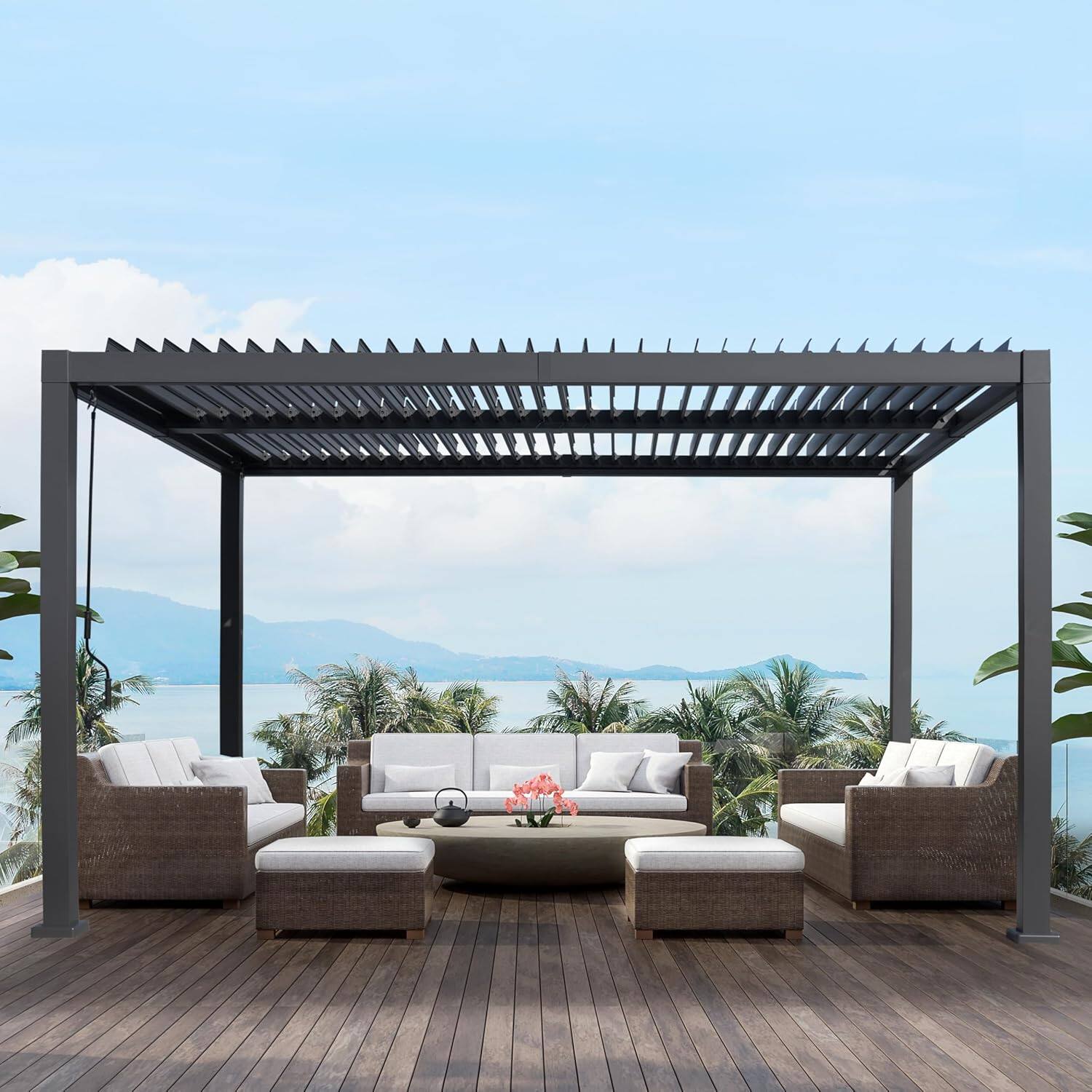 Front. Yardgrace - Louvered Pergola,10Ftx12Ft, Double Aluminum Louvers, Full Aluminum Frame, Adjustable Roof, Durable - grey.