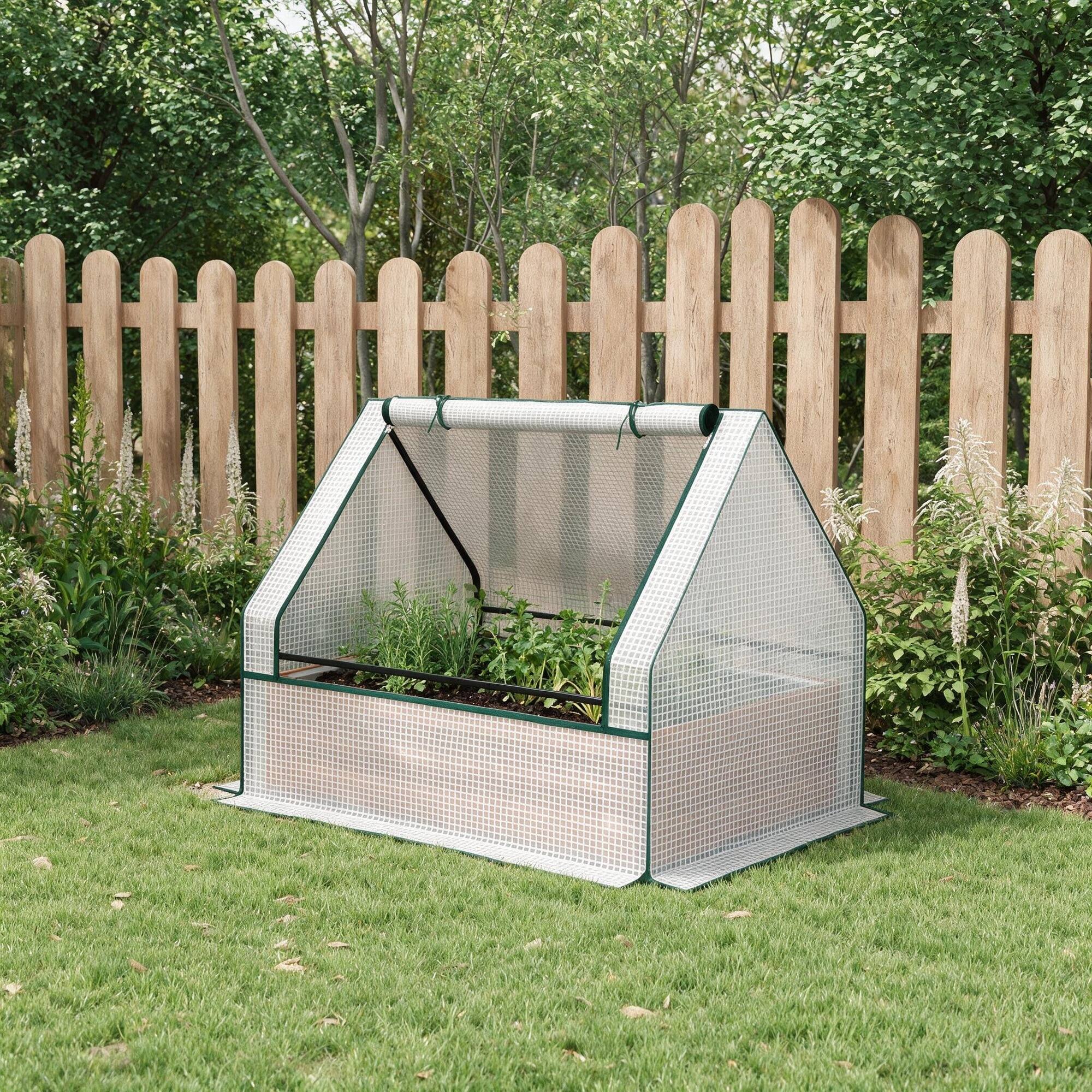 Alt View 1. RYHNUYNE - Outsunny Raised Garden Bed with Mini Greenhouse, Galvanized Steel Planter Box with White Cover for Vegetables - White.