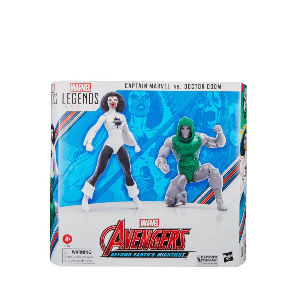 MARVEL LEGENDS SERIES  
CAPTAIN MARVEL vs. DOCTOR DOOM  

MARVEL AVENGERS  
BEYOND EARTH'S MIGHTIEST  

4+  
WARNING: CHOKING HAZARD - Small parts. Not for children under 3 years.  

PLASTIC-FREE PACKAGING