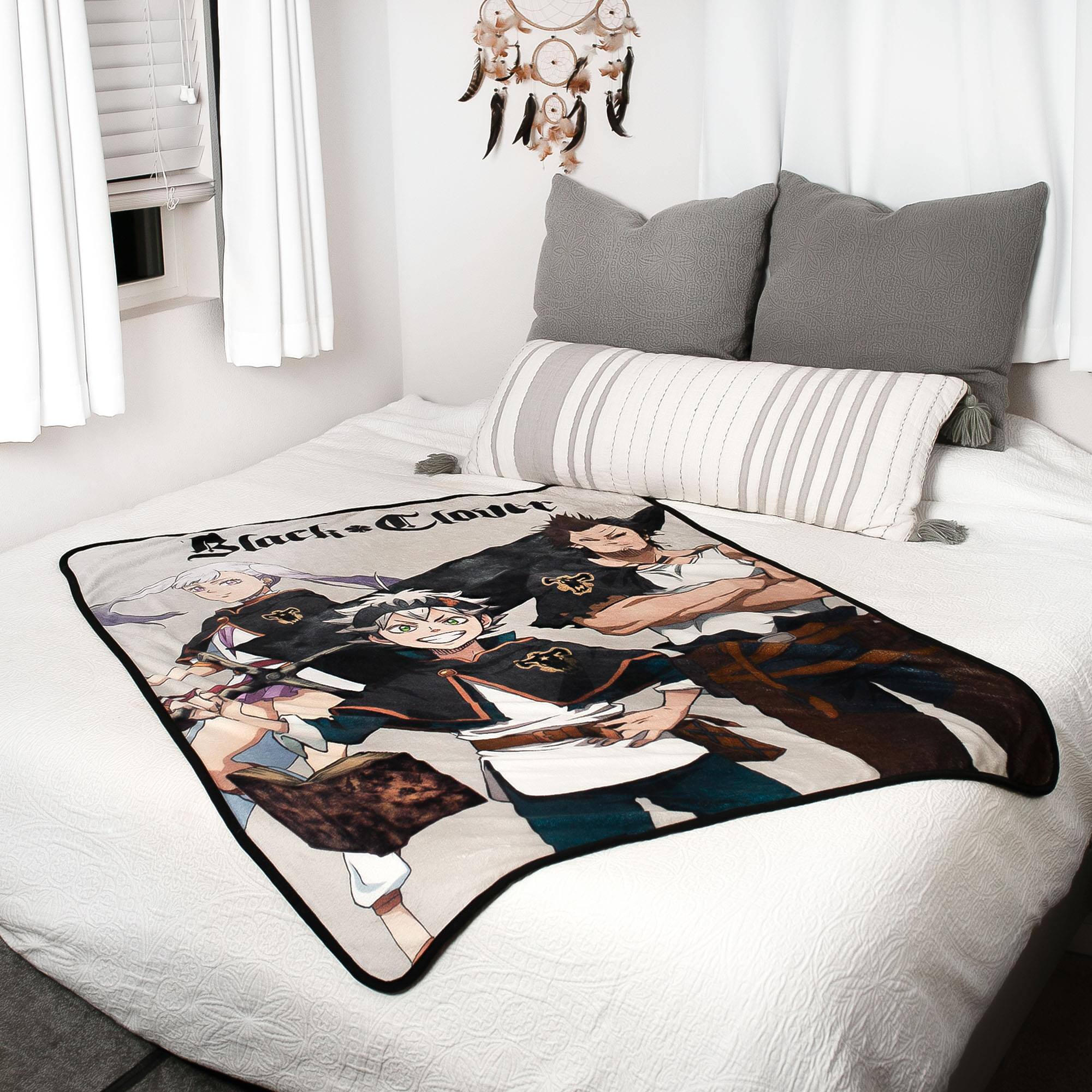 Alt View 4. Just Funky - Black Clover Fleece Throw Blanket | 45 x 60 Inches - Grey.