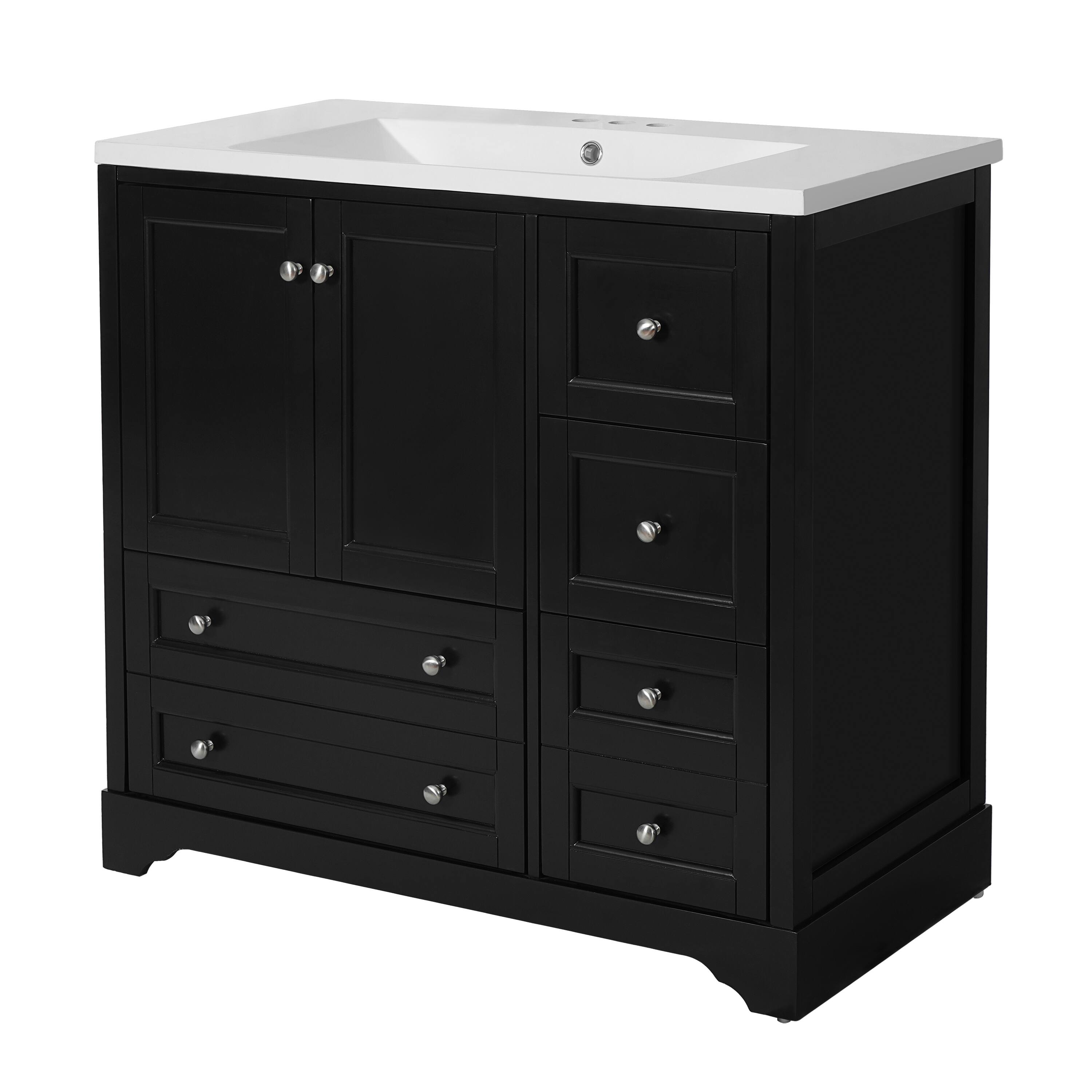 Angle. Tiramisubest - 36inch Bathroom Vanity with Sink,Solid Wood Freestanding Bathroom Vanities with 4 Storage Drawers and Shelf - Black.