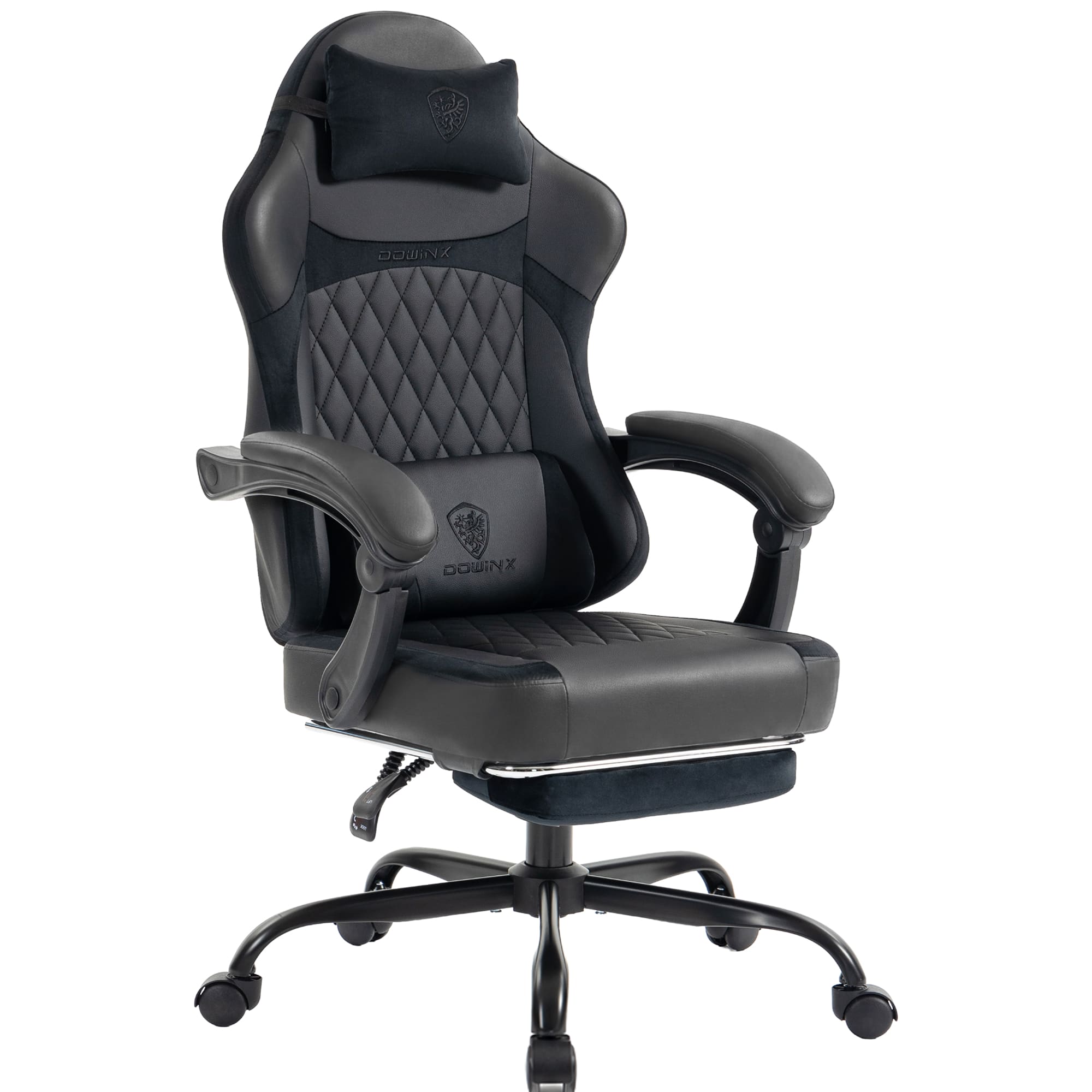 Dowinx - Ergonomic Gaming Chair with Lumbar Support, Reclining Computer Chair with High-Density Foam & Pocket Spring Cushion - Black