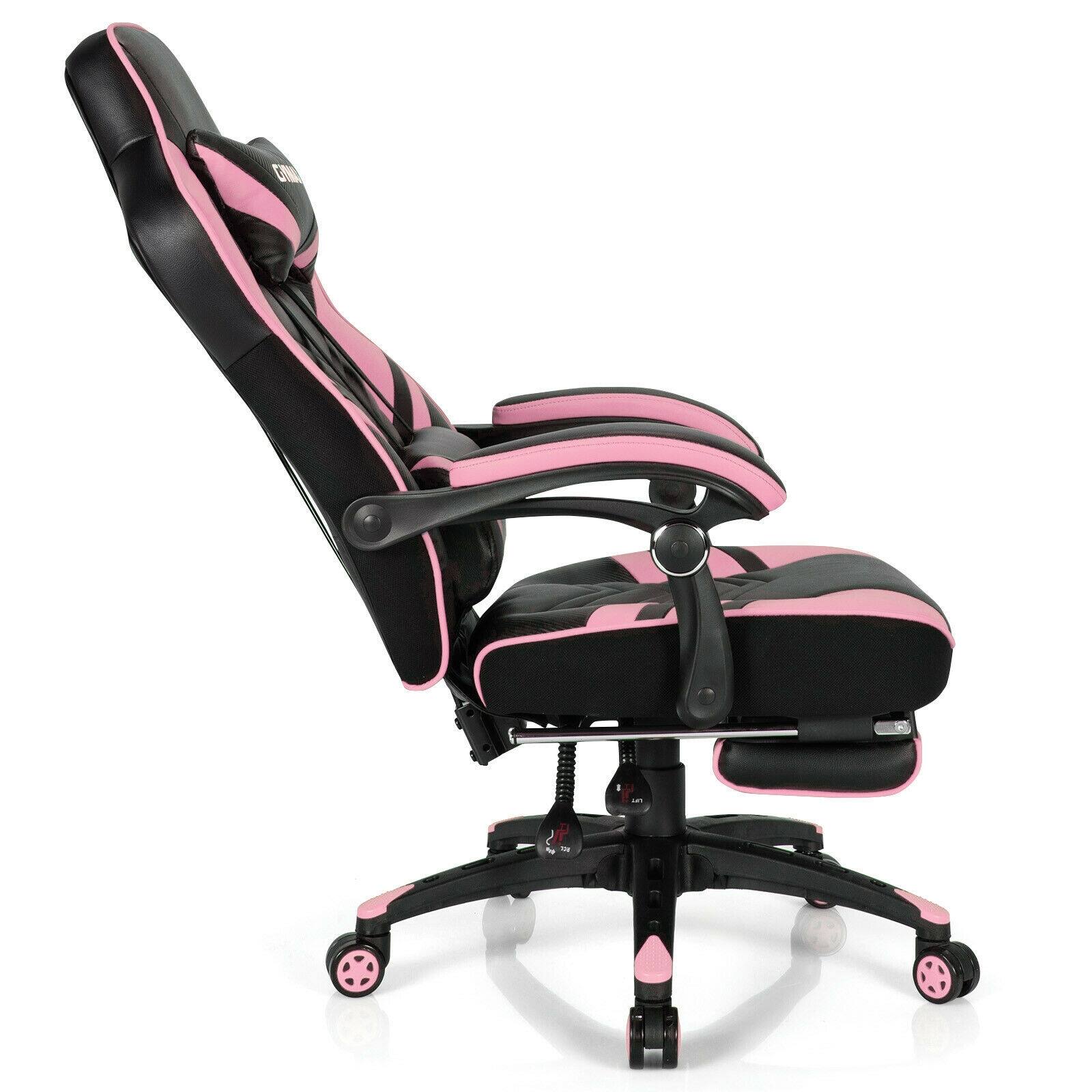 Alt View 3. WELLFOR - Adjustable Gaming Chair with Footrest for Home Office - Pink.