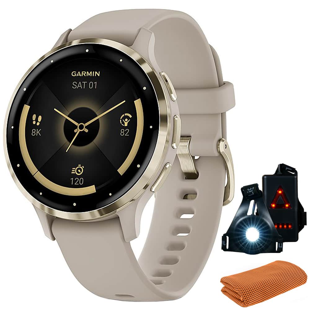 Garmin - Venu 3S GPS Smartwatch Gold Steel Bezel w/French Gray Case + Accessories Kit - Stainless Steel and French Gray - (2023)