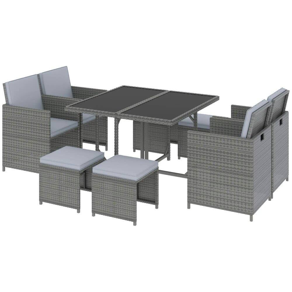 Angle. Resenkos - Resenkos 9 Piece Outdoor Rattan Wicker Dining Table and Chairs Furniture Set, Cushions, Mixed Gray And Gray - Mixed Gray/Gray.