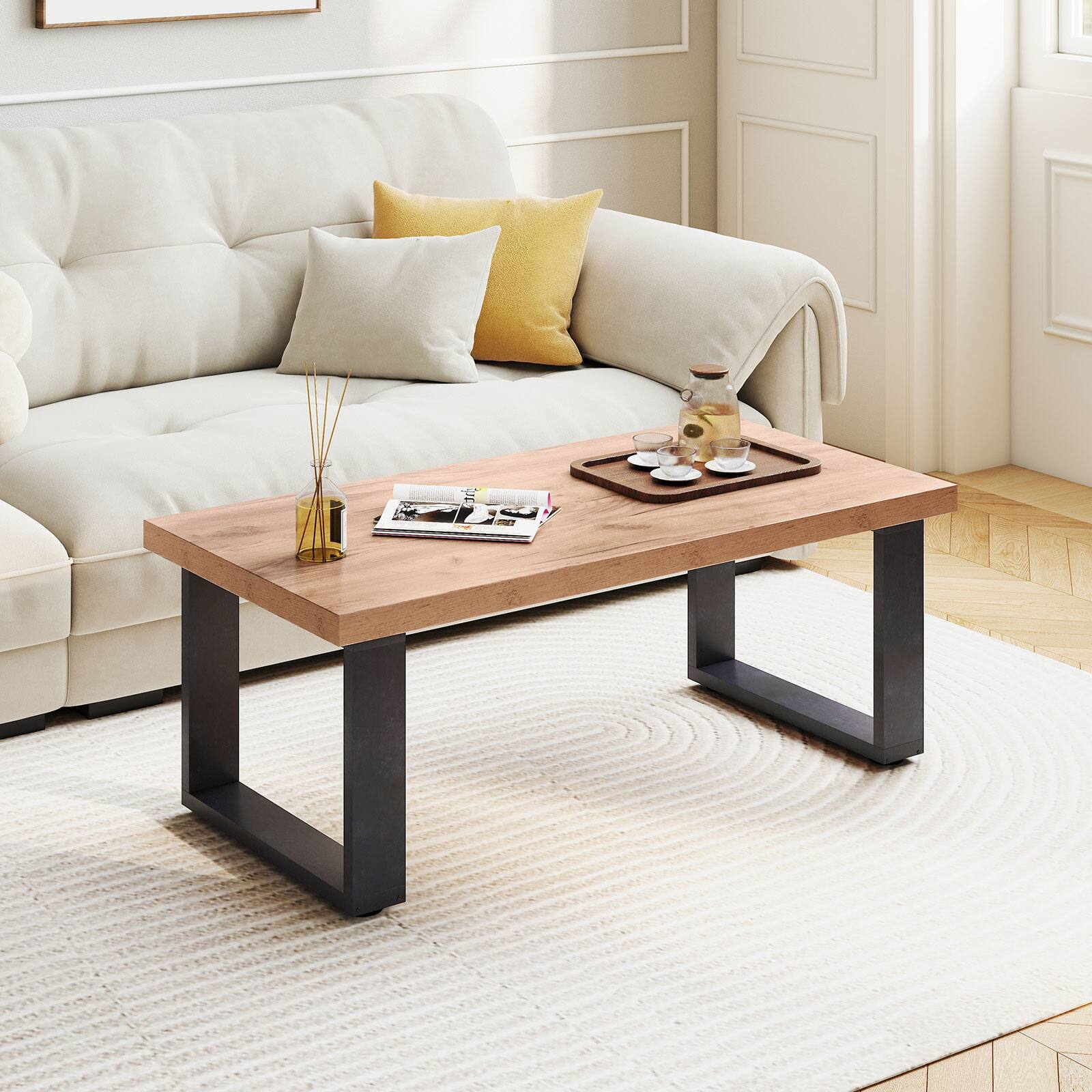 Alt View 1. Gymax - Gymax 47'' Farmhouse Style Accent Table w/ Thickened Tabletop & Natural Wood Texture - Black.