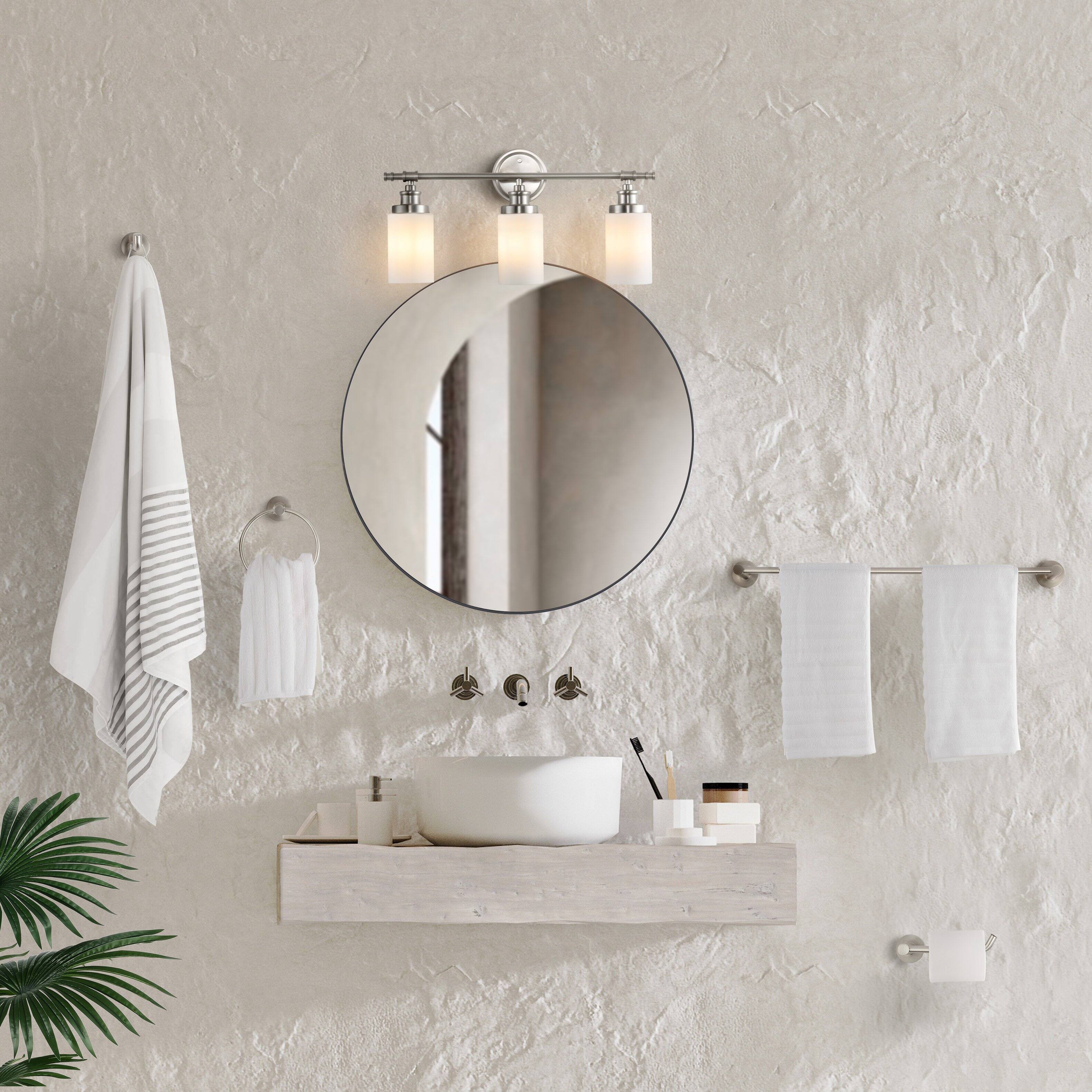 Alt View 1. Jonathan Y - Egan 23.25" 3-Light Vanity Light with Frosted Glass Shades and Bathroom Hardware Accessory Set, Brushed Nickel (5-Piece) - Brushed Nickel.