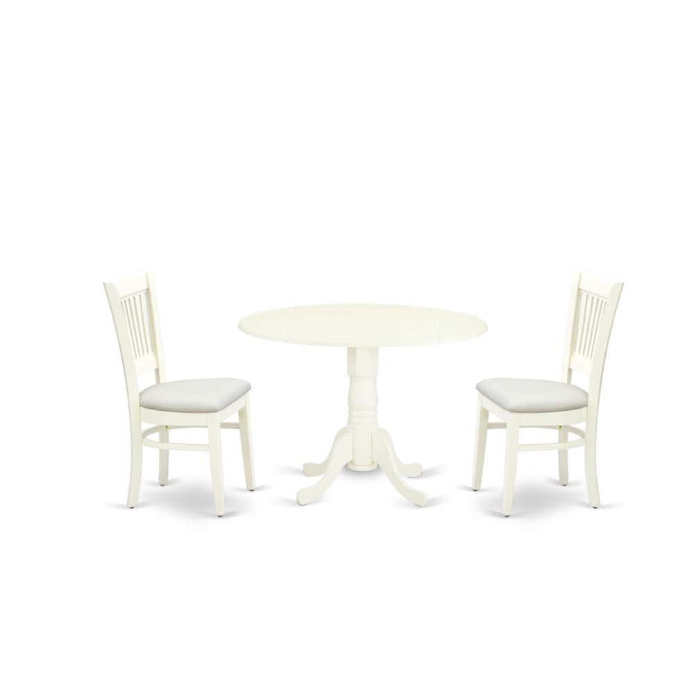 Left. East West Furniture - East West Furniture - DLVA3-LWH-C - 3-Piece Dinette Set- 2 Mid Century Dining Chairs with Wooden Linen Fabric and - Linen White.