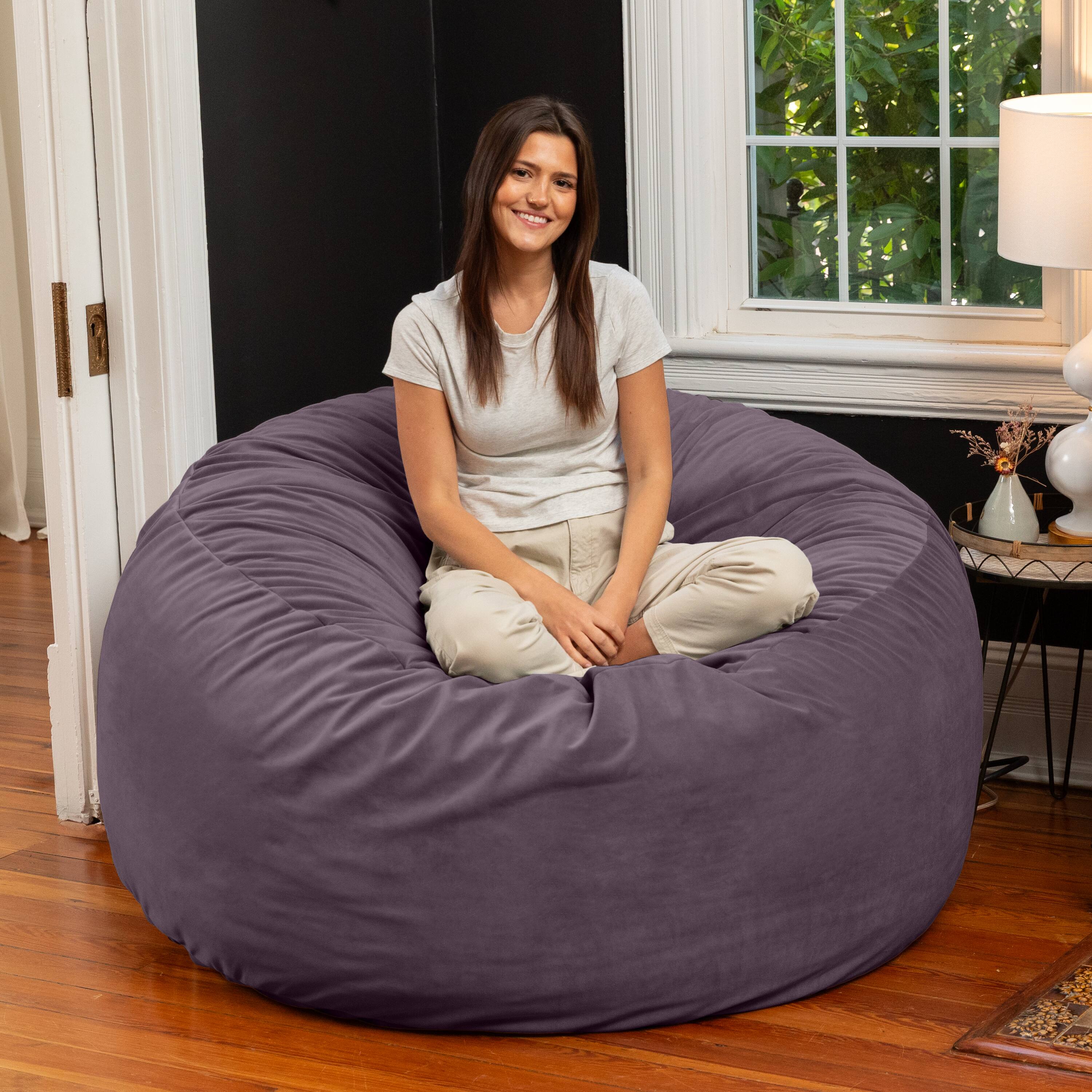 Alt View 2. Jaxx - Jaxx 5 Foot Saxx - Large Round Bean Bag Chair for Adults - Lush Velvet Purple - Lush Velvet Purple.
