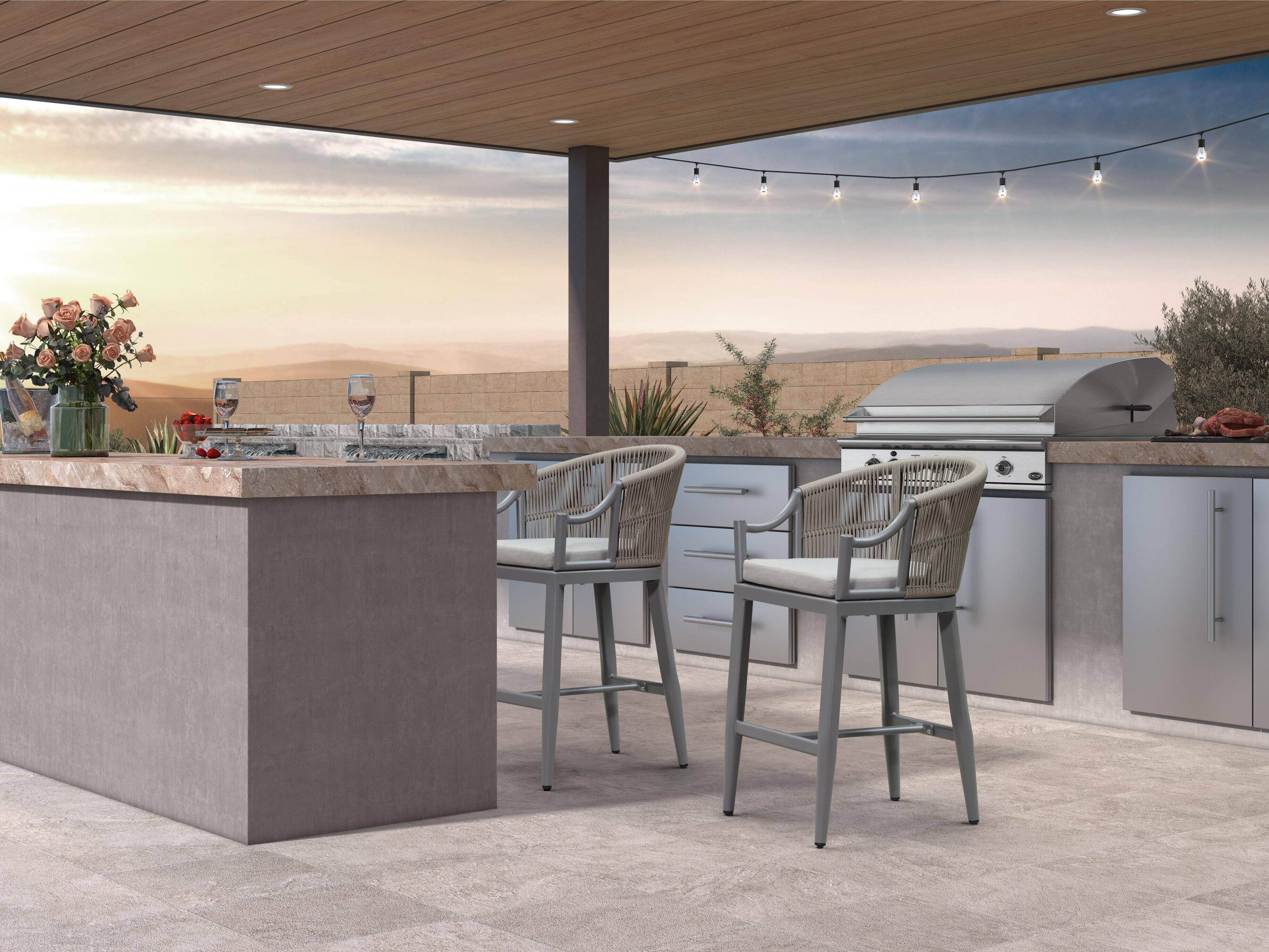 Alt View 1. PURPLE LEAF - Patio Counter Height Set of 2 Outdoor Rattan Chairs with Back Modern Aluminum Woven Barstools for Garden Indoor Kitchen - Light Grey-Counter Stool.