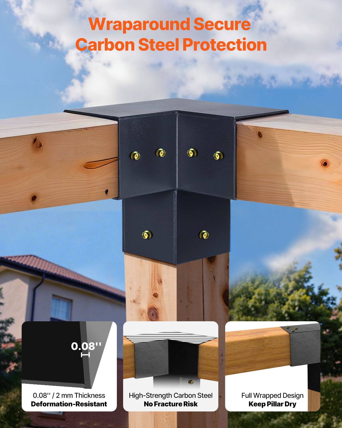 Wraparound Secure Carbon Steel Protection

- 0.08" / 2 mm Thickness
- High-Strength Carbon Steel
- Full Wrapped Design
- Deformation-Resistant
- No Fracture Risk
- Keep Pillar Dry