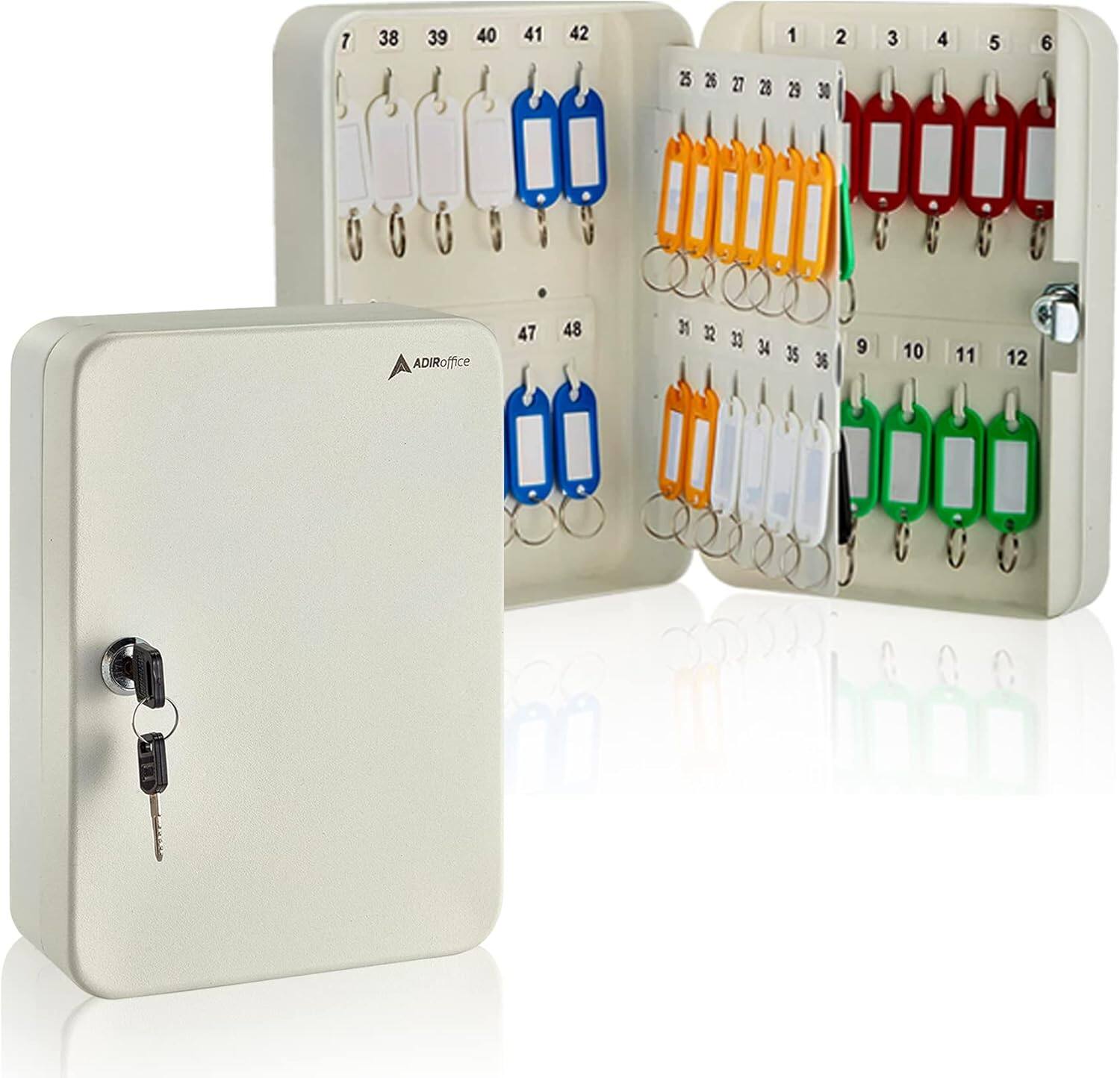 Angle. AdirOffice - Key Cabinet, Steel 48-Key Secure Wall-Mounted Key Cabinet with Key Lock - White.
