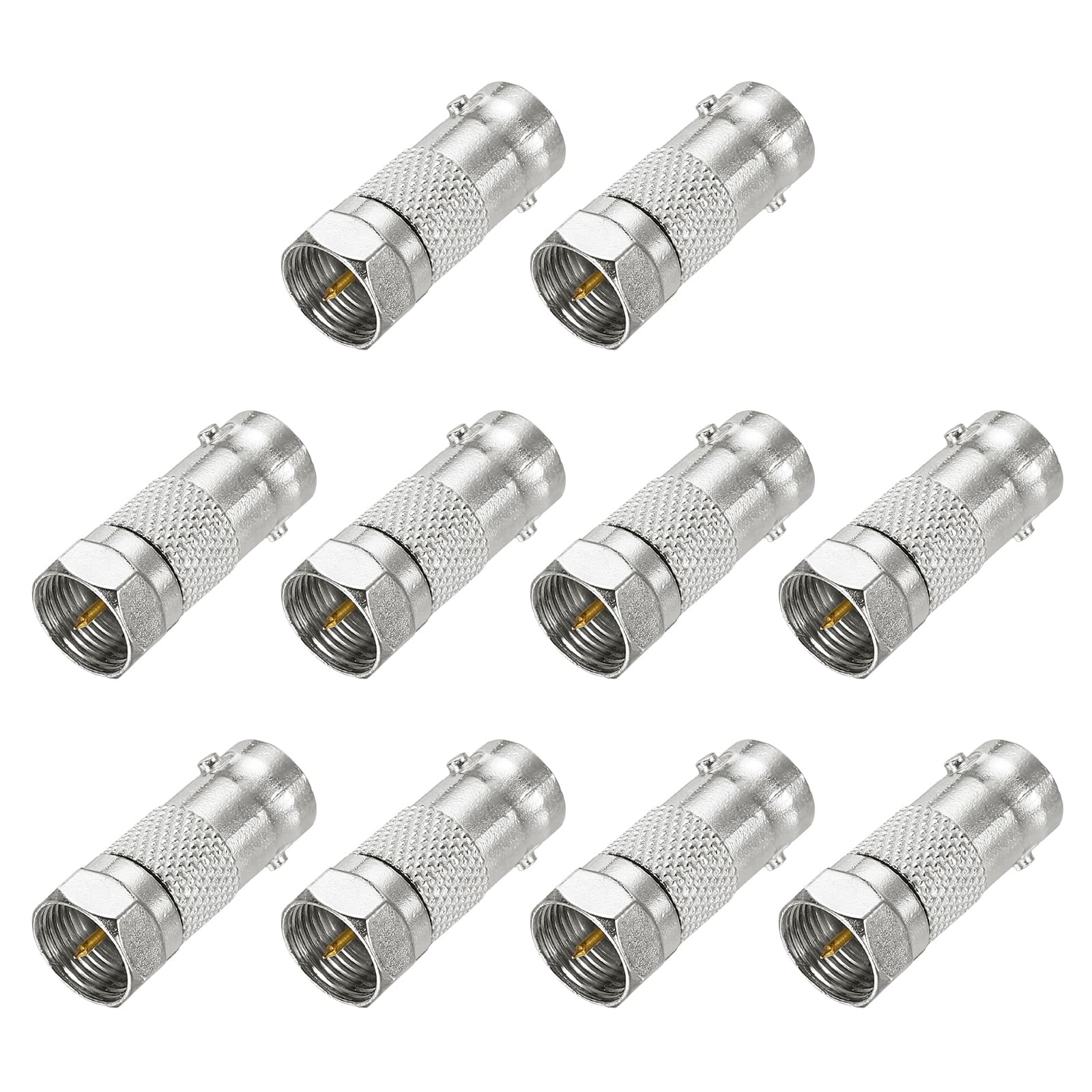 Unique Bargains - 10pcs Coaxial Cable Connector, F Male to BNC Female Adapter 75 Ohm Nickel Plated for CCTV/Gaming - Silver