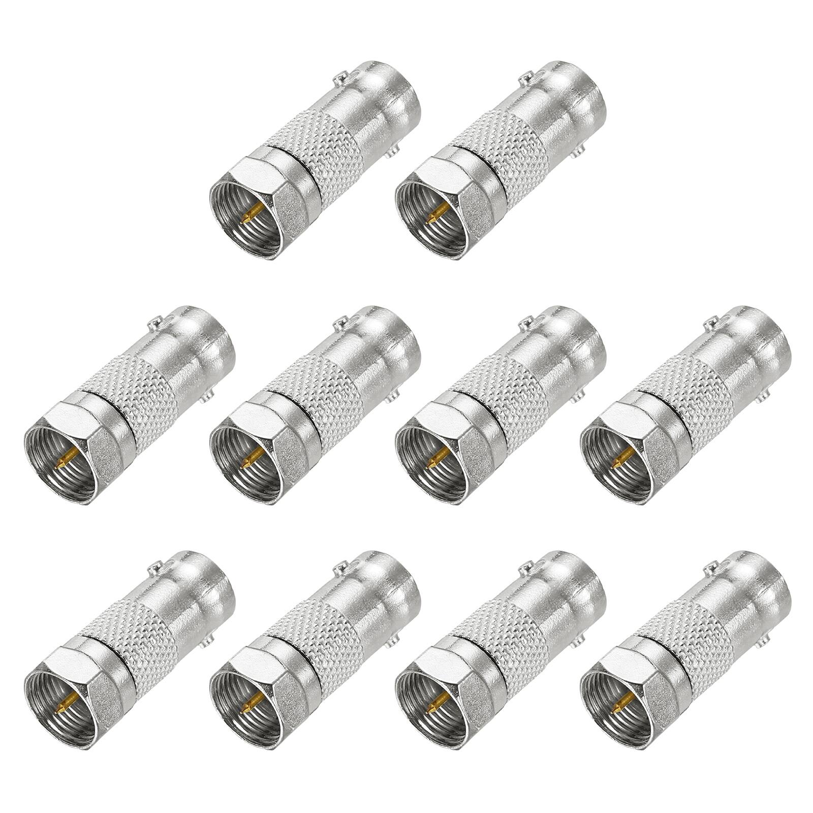 Front. Unique Bargains - 10pcs Coaxial Cable Connector, F Male to BNC Female Adapter 75 Ohm Nickel Plated for CCTV/Gaming - Silver.