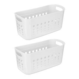 Unique Bargains - 2pcs Pantry Plastic Storage Baskets, 15.55x7.87x7.6", Stackable Organizer with Handle, for Shelves Bathroomss Closet - White