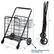 The image shows a shopping cart with a black handle and a black basket. The cart is labeled with dimensions, including the distance between two big rear wheels, which is 25 inches. The cart is also labeled with the distance between the two big rear wheels and the distance between two big rear wheels and the basket. The cart is designed to be used in a store for customers to carry their groceries or other items.