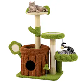 Gymax - 36'' Cat Tree Tower w/Perch Condo Platforms Petal Scratching Board for Indoors