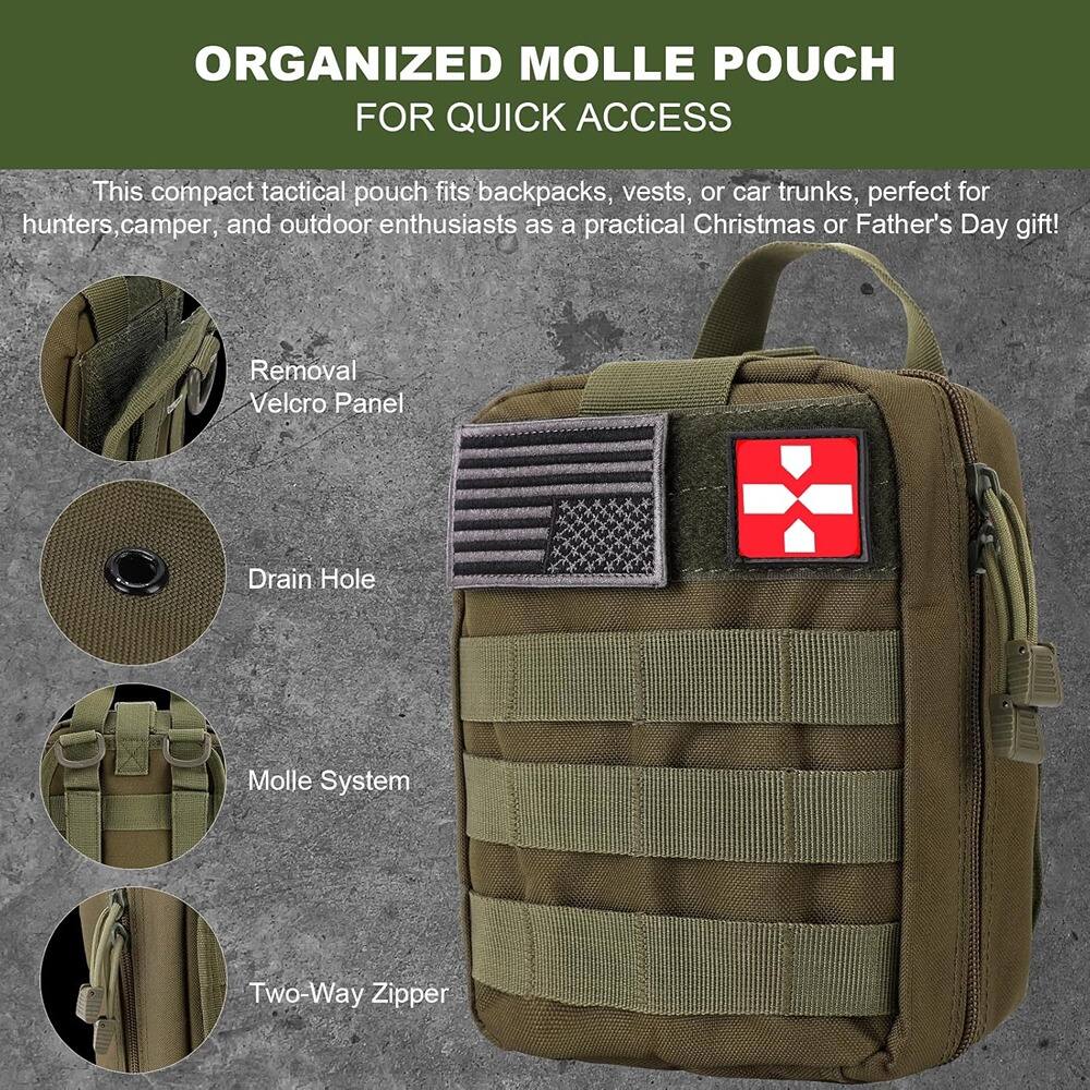 ORGANIZED MOLLE POUCH FOR QUICK ACCESS

This compact tactical pouch fits backpacks, vests, or car trunks, perfect for hunters, campers, and outdoor enthusiasts as a practical Christmas or Father's Day gift!

- Removal Velcro Panel
- Drain Hole
- Molle System
- Two-Way Zipper