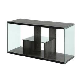 FurniFact - Weathered Gray TV Stand with Tempered Glass and PVC Edge Banding - Multicolor