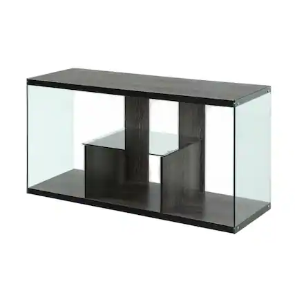 Front. FurniFact - Weathered Gray TV Stand with Tempered Glass and PVC Edge Banding - Multicolor.