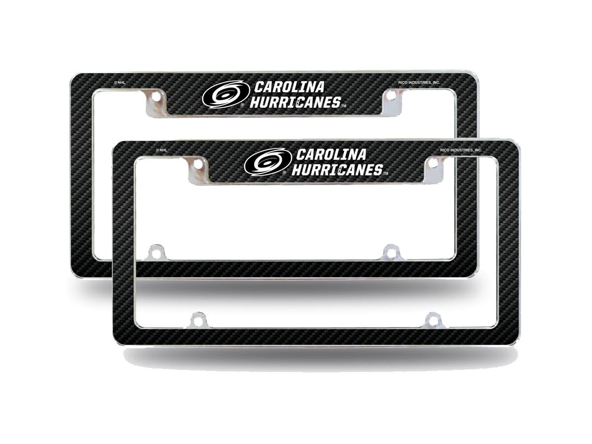 Carolina Hurricanes NHL (Set of 2) Chrome Metal License Plate Frames with Carbon Fiber Design