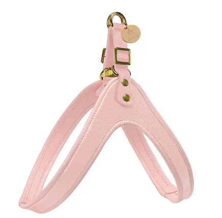 Front. PoisePup - Real Leather Comfortable Step-in Harness for Dogs - Light Pink.