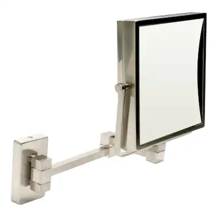 Front. Alfi - 8" Square Wall Mounted 5x Magnify Cosmetic Mirror - Silver.