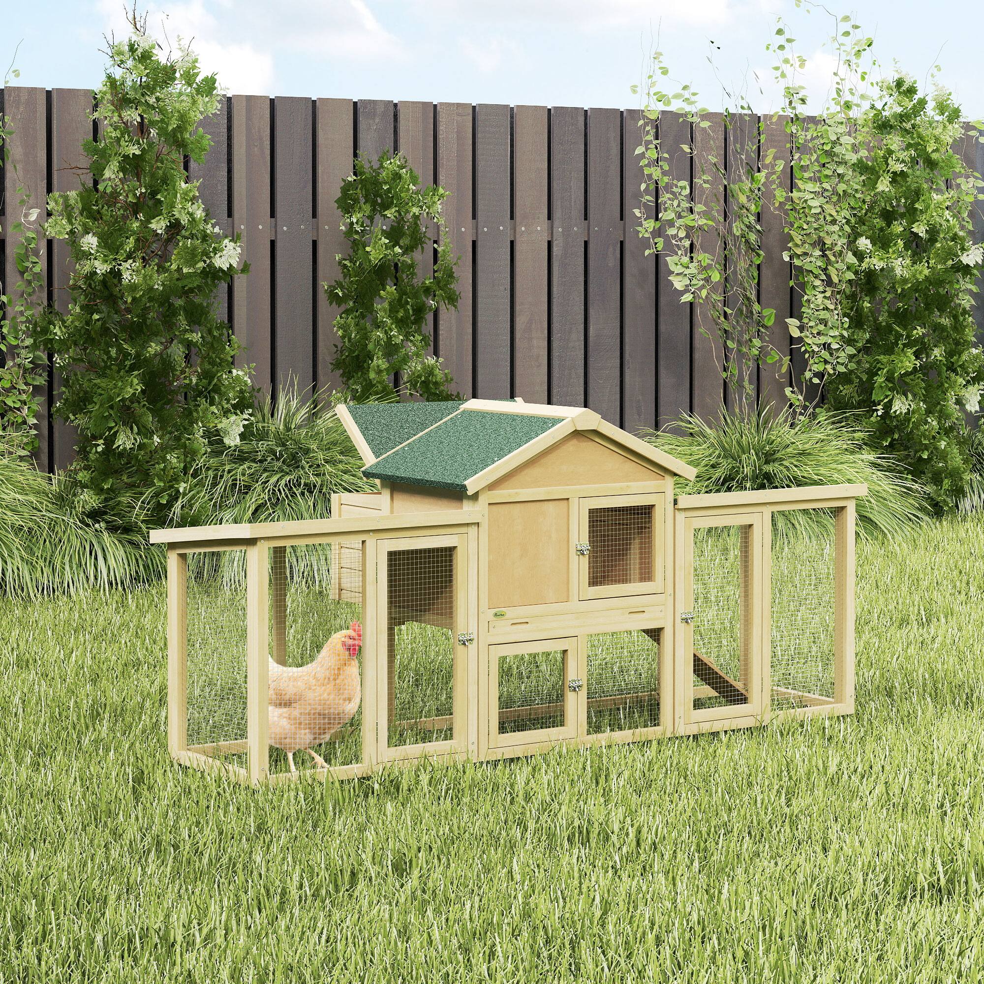 Alt View 7. Pawhut - Chicken Coop ith Nesting Box, Double Runs, Removable Tray, Ramp - Natural Wood.