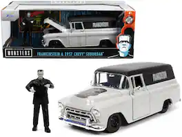 1957 Chevrolet Suburban Gray & Frankenstein Figurine "Universal Monsters" Hollywood Rides 1/24 Model Car by Jada