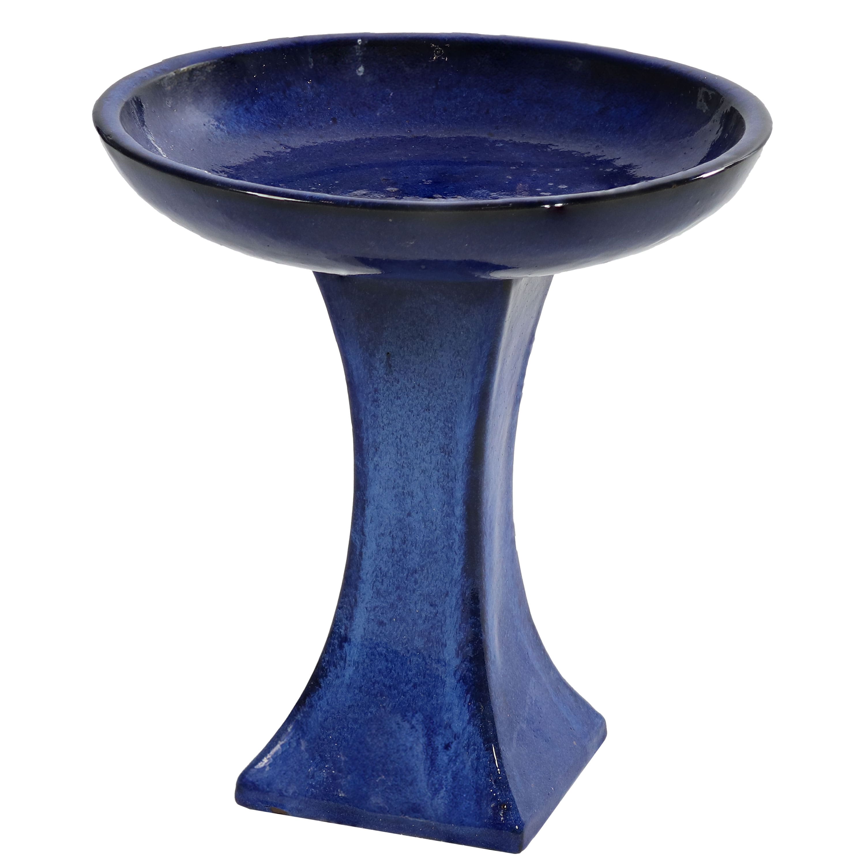 Sunnydaze - Nantes Ceramic Bird Bath - 16" H - Blue